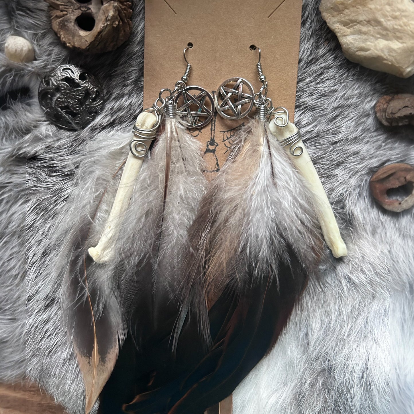 Feathers and Pentacles Earrings